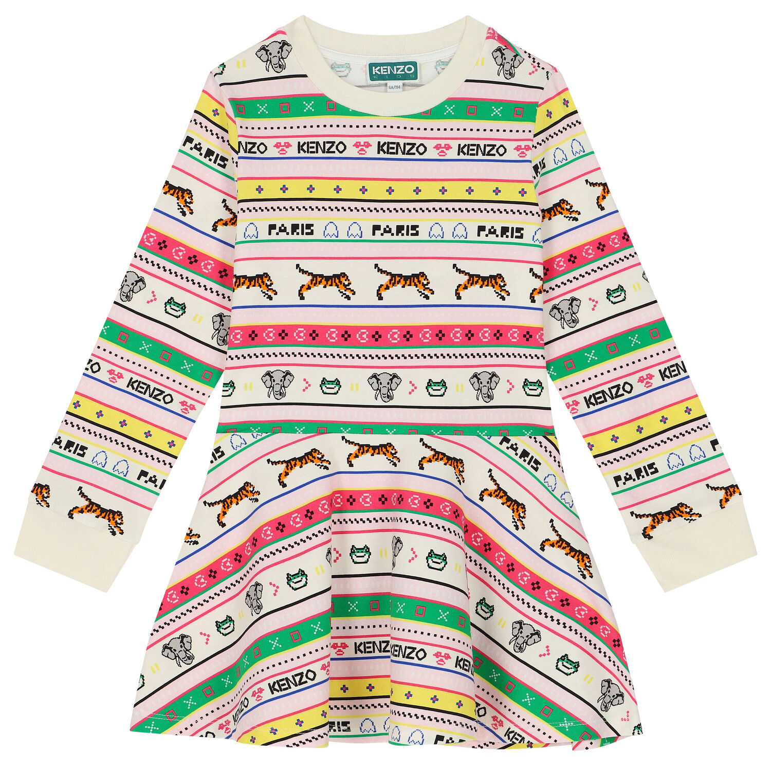 فستان بنات مخطط متعدد الألوان, 1, hi-res